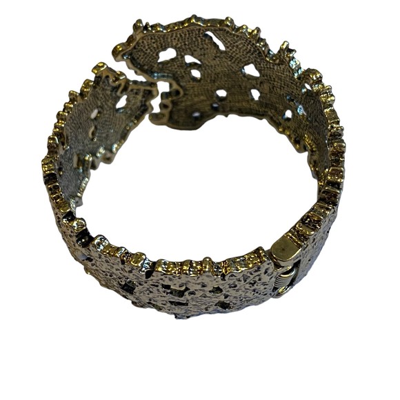 Gold Plated Textured Hinged Cuff Bracelet - Picture 2 of 5